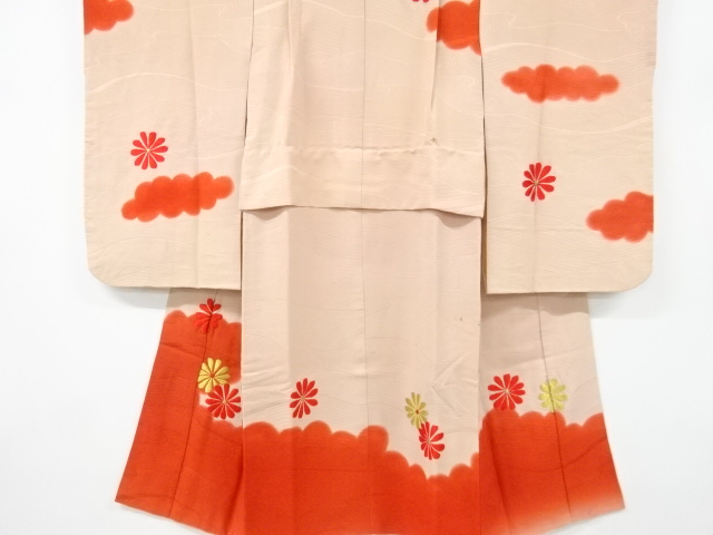 JAPANESE KIMONO / ANTIQUE KIMONO / SILK / EMBROIDERY / CLOUD & KIKU